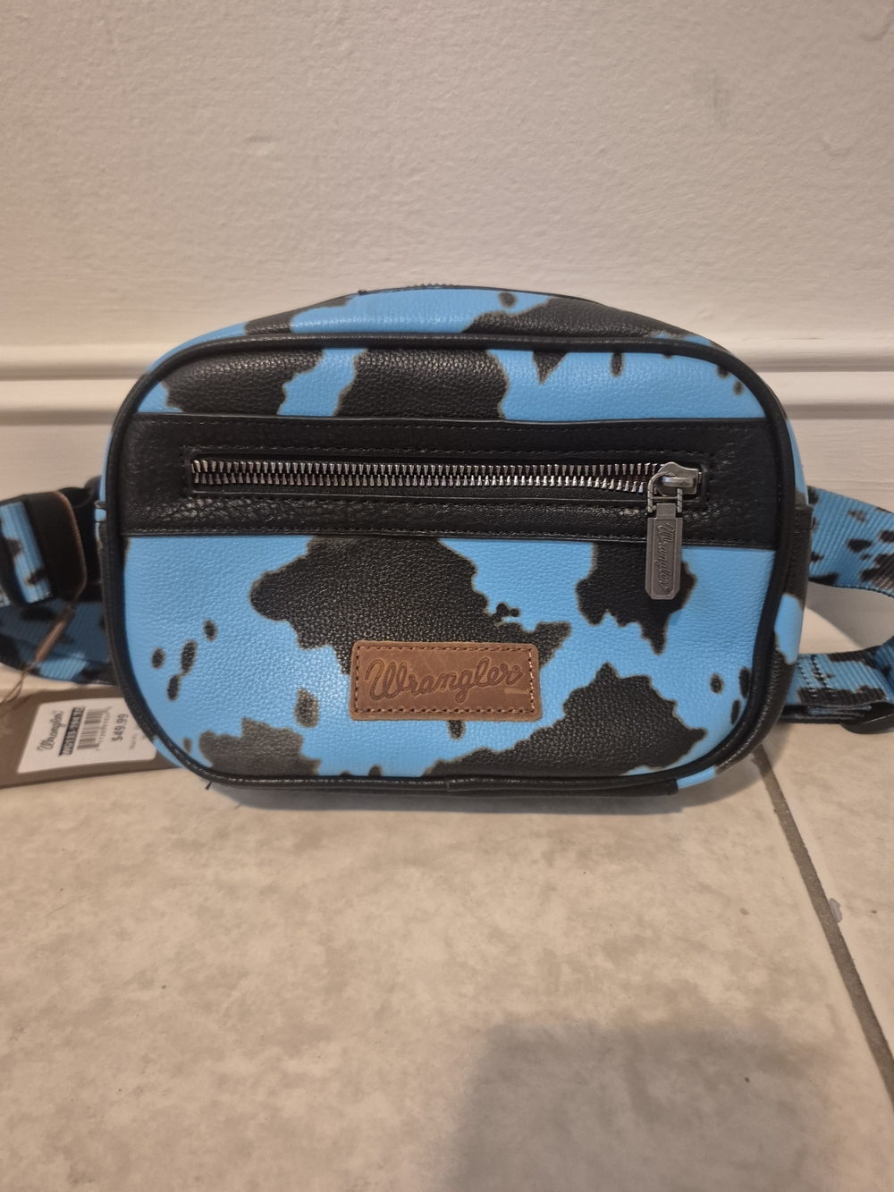 NWT Wrangler Black & Blue Cowprint Belt Bag